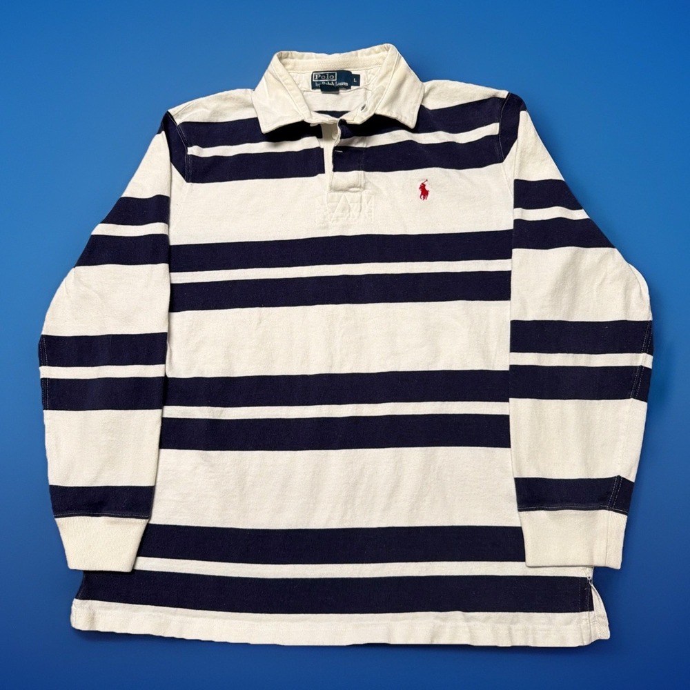 Vintage Polo Ralph Lauren Rugby Shirt Men Large Sailing Stripe Long Sleeve Pony